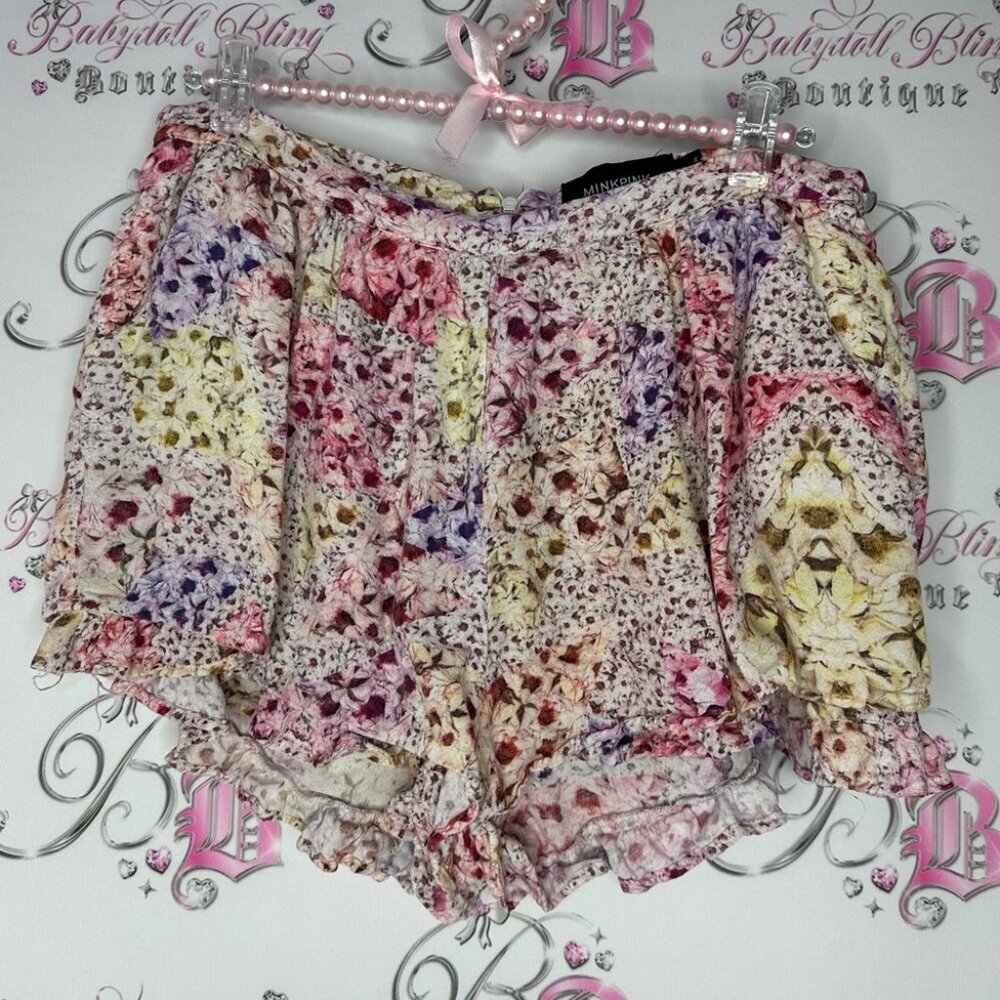 Minkpink shorts skirt skort floral flowers multi rainbow 🌈 color zipper back